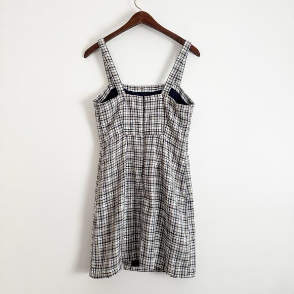 ABERCROMBIE Tweed Plaid Mini Dress Blue Cream Medium Tall - Picture 7 of 11